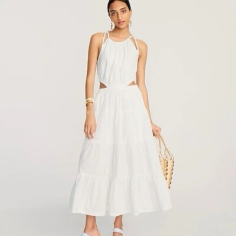 J Crew Harbor Side Cutout Maxi Dress Women’s XL White Tie Strap Pockets - Picture 1 of 9